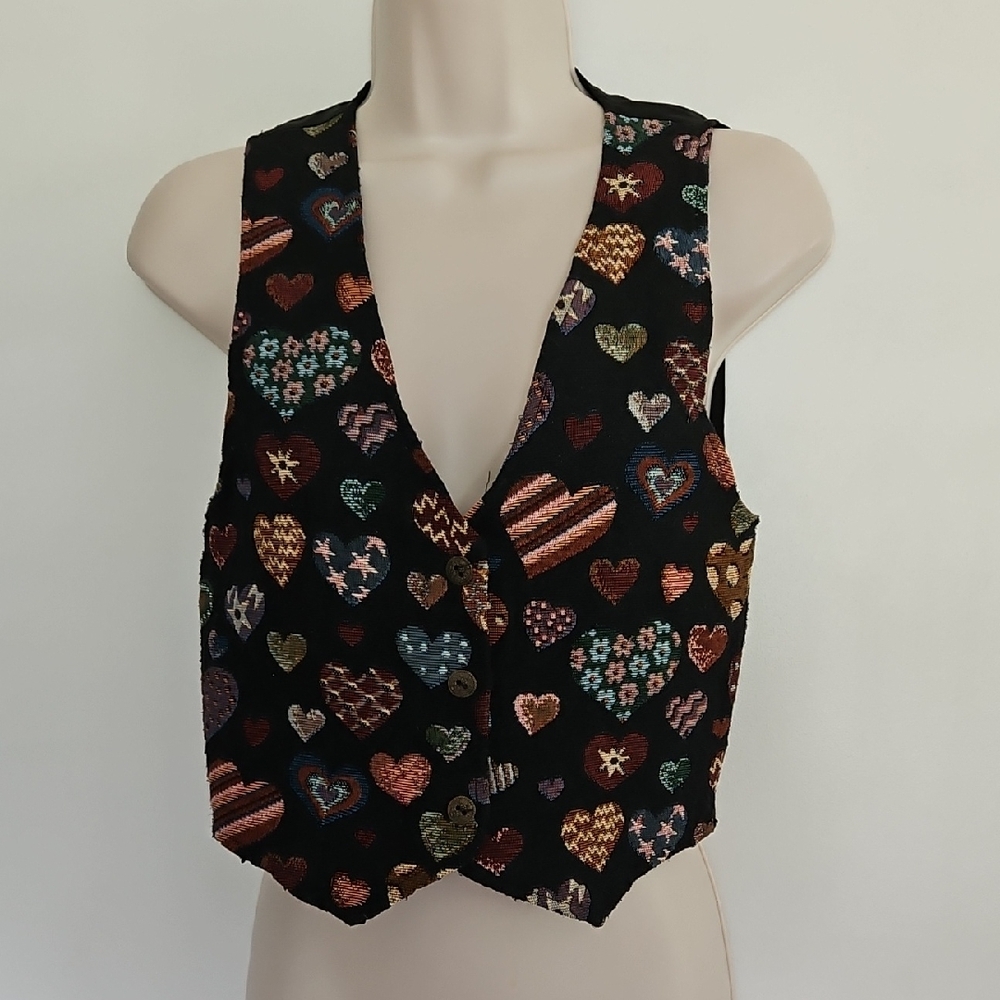 Vintage Freeze Frame Heart Tapestry Vest Size M USA